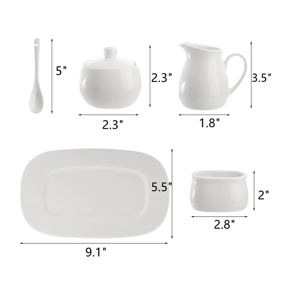 Dicunoy White Ceramic Sugar and Creamer Set with Lid, Spoon, Tray & Sweetener Box | 180ml (6oz) Creamer - view 2