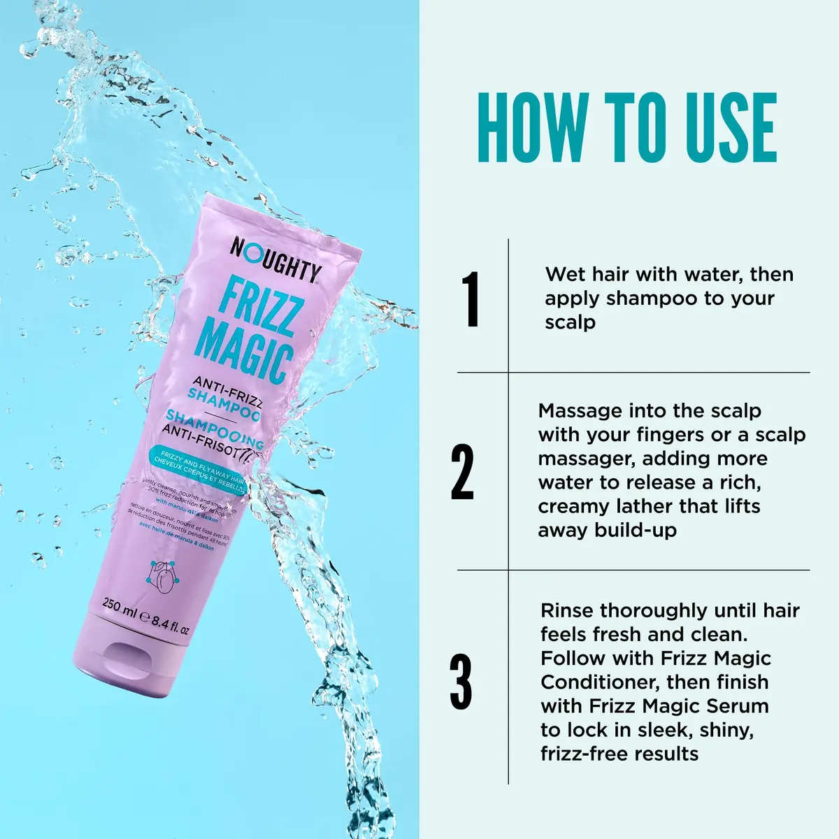 Noughty Frizz Magic Anti-Frizz Shampoo 250ml | Smooth & Shine with Marula Oil - view 3