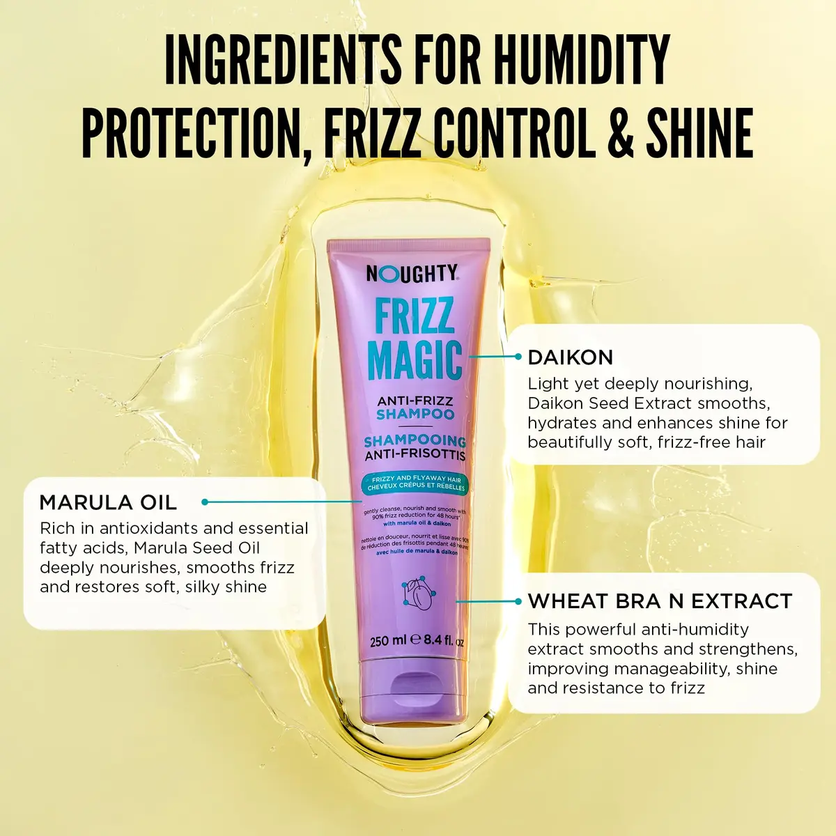 Noughty Frizz Magic Anti-Frizz Shampoo 250ml | Smooth & Shine with Marula Oil - view 4