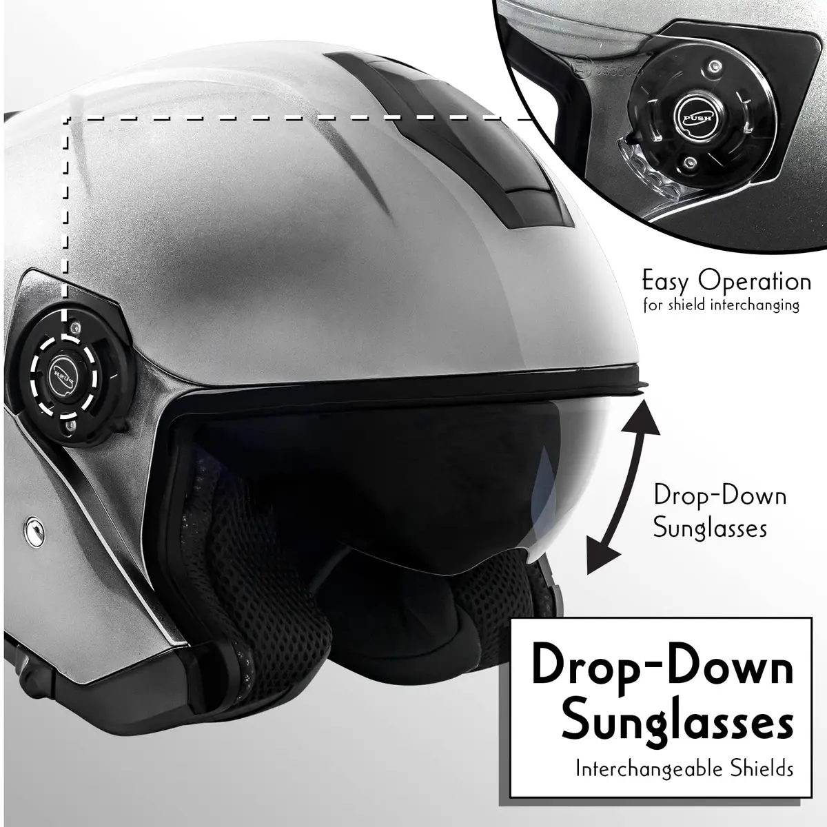 VCAN V88 3/4 Open Face Motorcycle Scooter Helmet Silver Metallic | DOT & ECE Certified - view 5