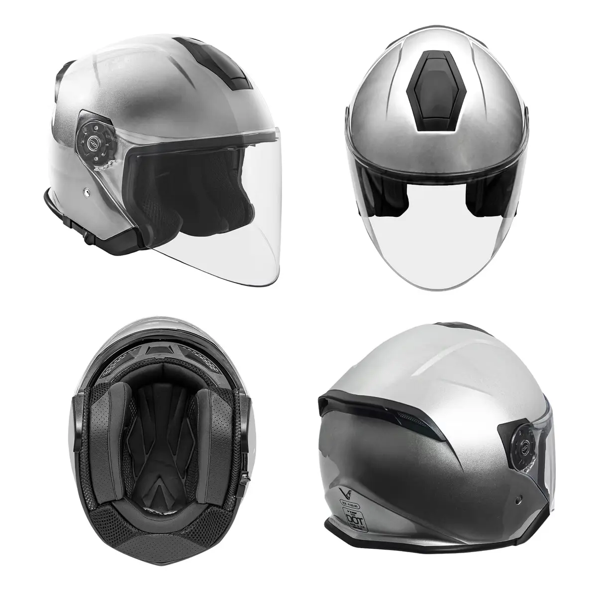 VCAN V88 3/4 Open Face Motorcycle Scooter Helmet Silver Metallic | DOT & ECE Certified - view 2