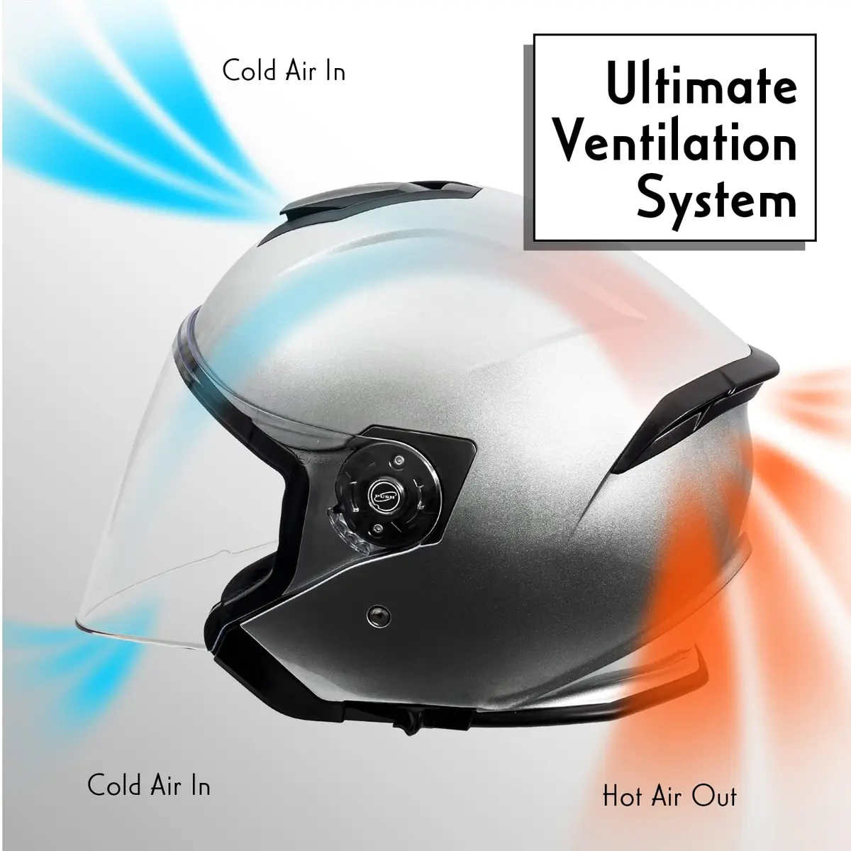 VCAN V88 3/4 Open Face Motorcycle Scooter Helmet Silver Metallic | DOT & ECE Certified - view 3