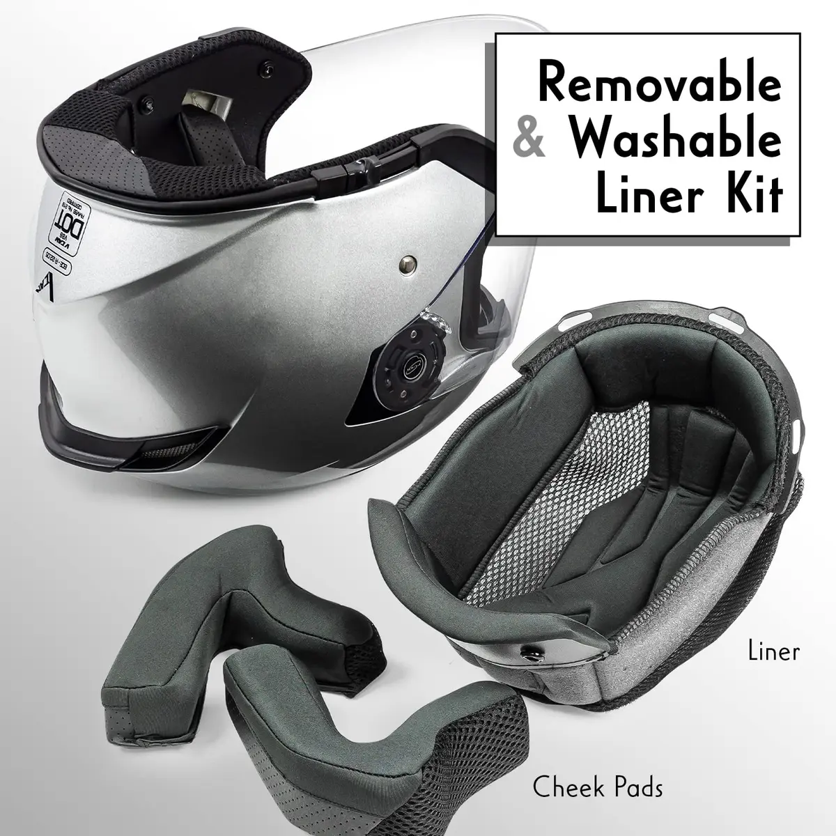 VCAN V88 3/4 Open Face Motorcycle Scooter Helmet Silver Metallic | DOT & ECE Certified - view 4