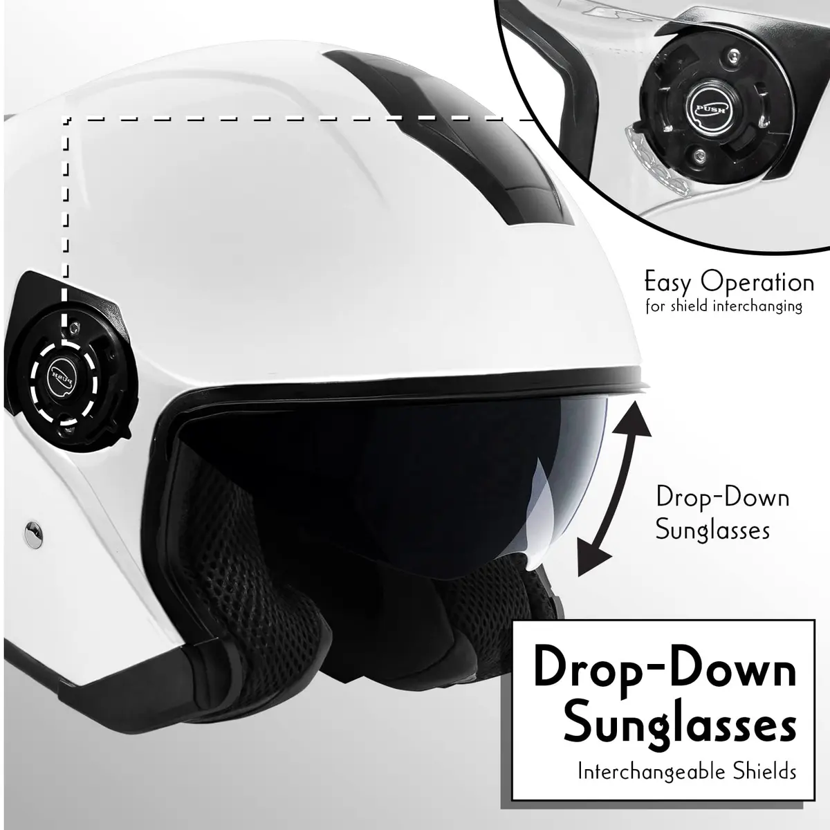 VCAN V88 3/4 Open Face Motorcycle Scooter Helmet Gloss White Large | DOT & ECE Certified - view 5