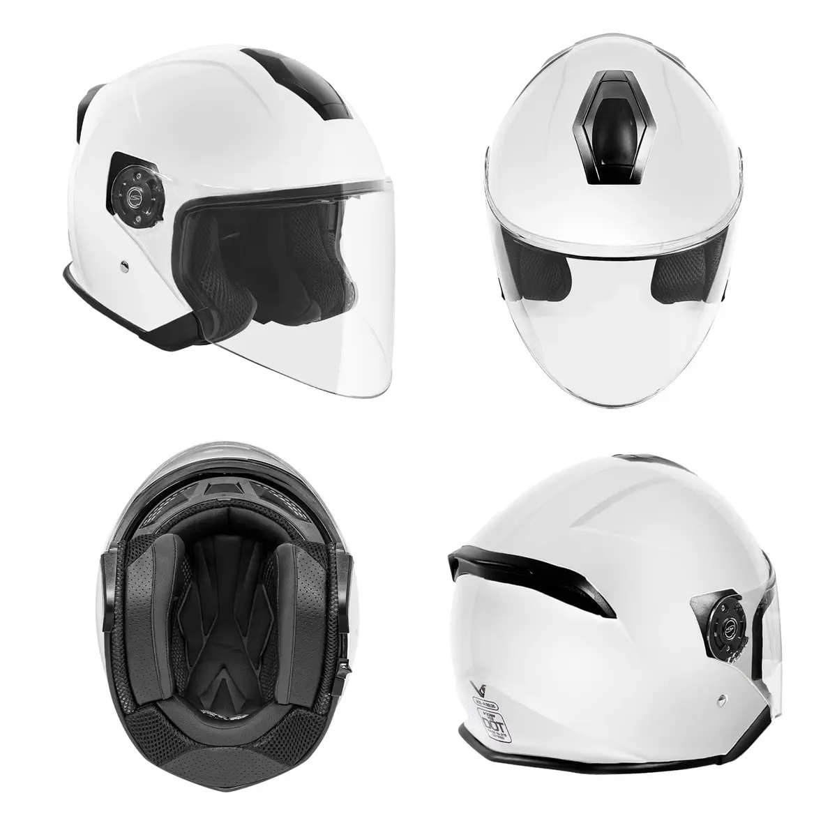 VCAN V88 3/4 Open Face Motorcycle Scooter Helmet Gloss White Large | DOT & ECE Certified - view 2