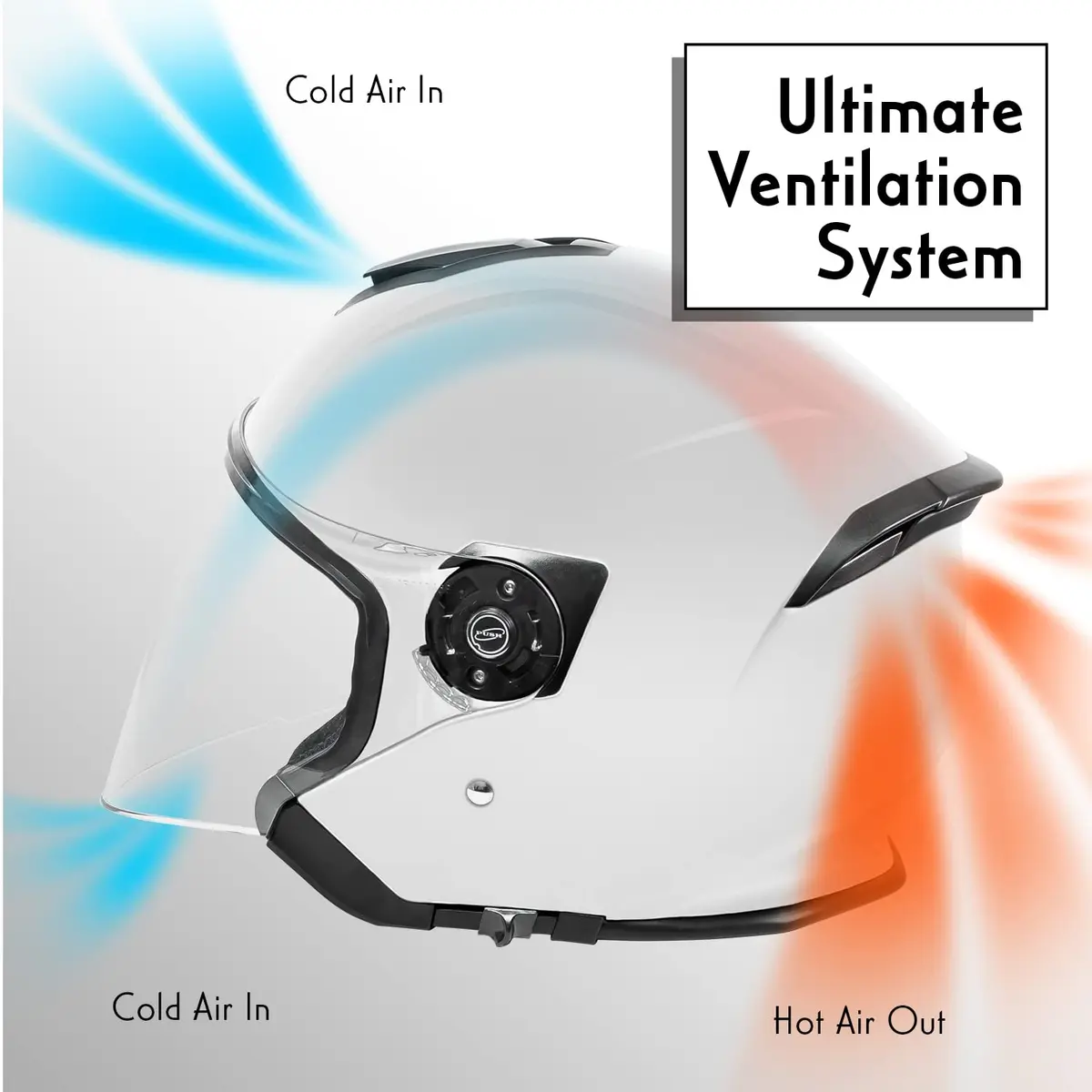 VCAN V88 3/4 Open Face Motorcycle Scooter Helmet Gloss White Large | DOT & ECE Certified - view 3