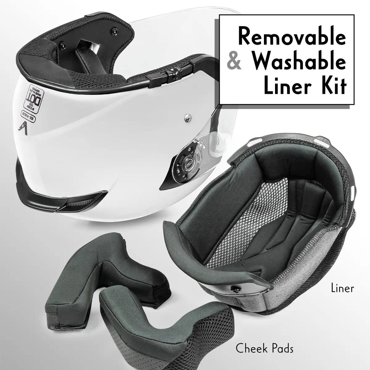 VCAN V88 3/4 Open Face Motorcycle Scooter Helmet Gloss White Large | DOT & ECE Certified - view 4