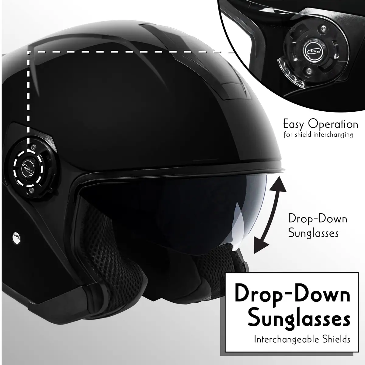 VCAN V88 Motorcycle Helmet Medium Gloss Black | DOT & ECE Certified for Safety - view 5