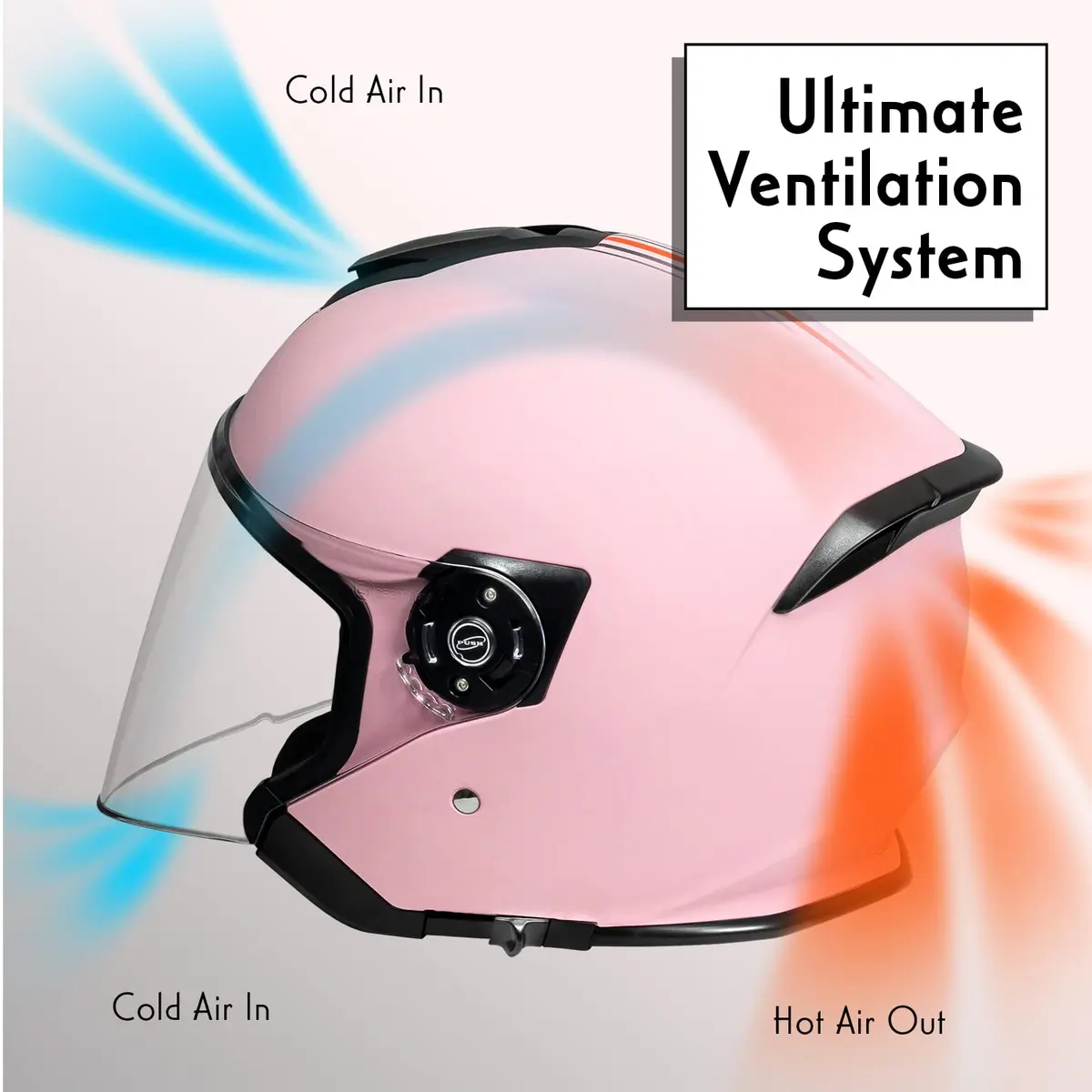 VCAN V88 3/4 Open Face Motorcycle Helmet Matte Pink Stripe | DOT & ECE Certified, FMVSS 218 Approved - view 3