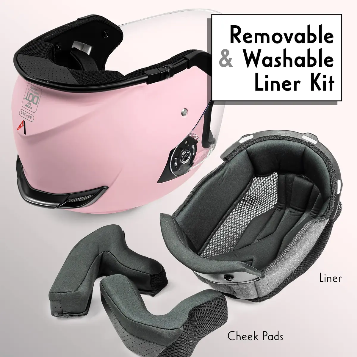 VCAN V88 3/4 Open Face Motorcycle Helmet Matte Pink Stripe | DOT & ECE Certified, FMVSS 218 Approved - view 4