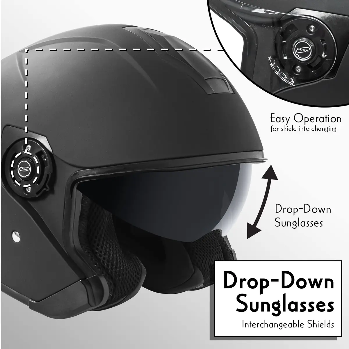 VCAN V88 3/4 Open Face Motorcycle Scooter Helmet | ECE & DOT Certified, Thermoplastic Shell, Sun Visor - view 5