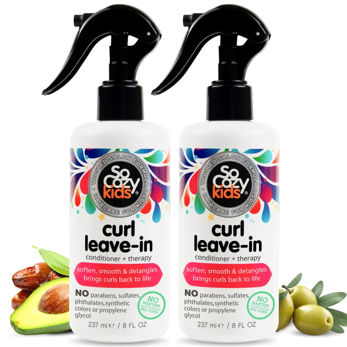 SO COZY Kids Curl Leave In Conditioner + Therapy Spray 473ml (16 Fl Oz) 2-Pack | Gentle Detangler for Curly Hair - main product image