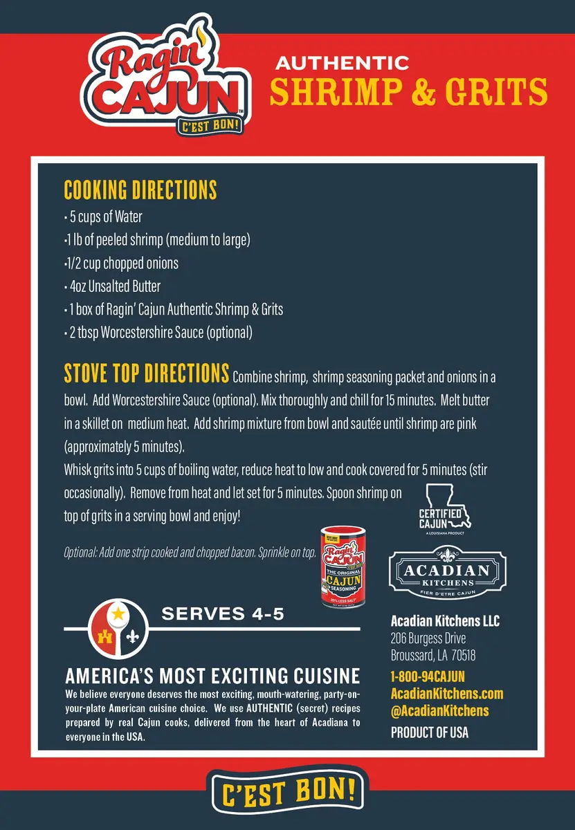Ragin' Cajun Shrimp & Grits Mix 8 oz | Ready in 25 Minutes, Louisiana Creole Flavor - view 3