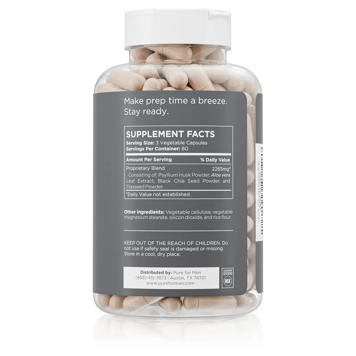 Pure for Men Stay Ready Fiber Supplement Psyllium Husk 240 Vegan Capsules | Supports Digestive Regularity & Gut Health - view 2