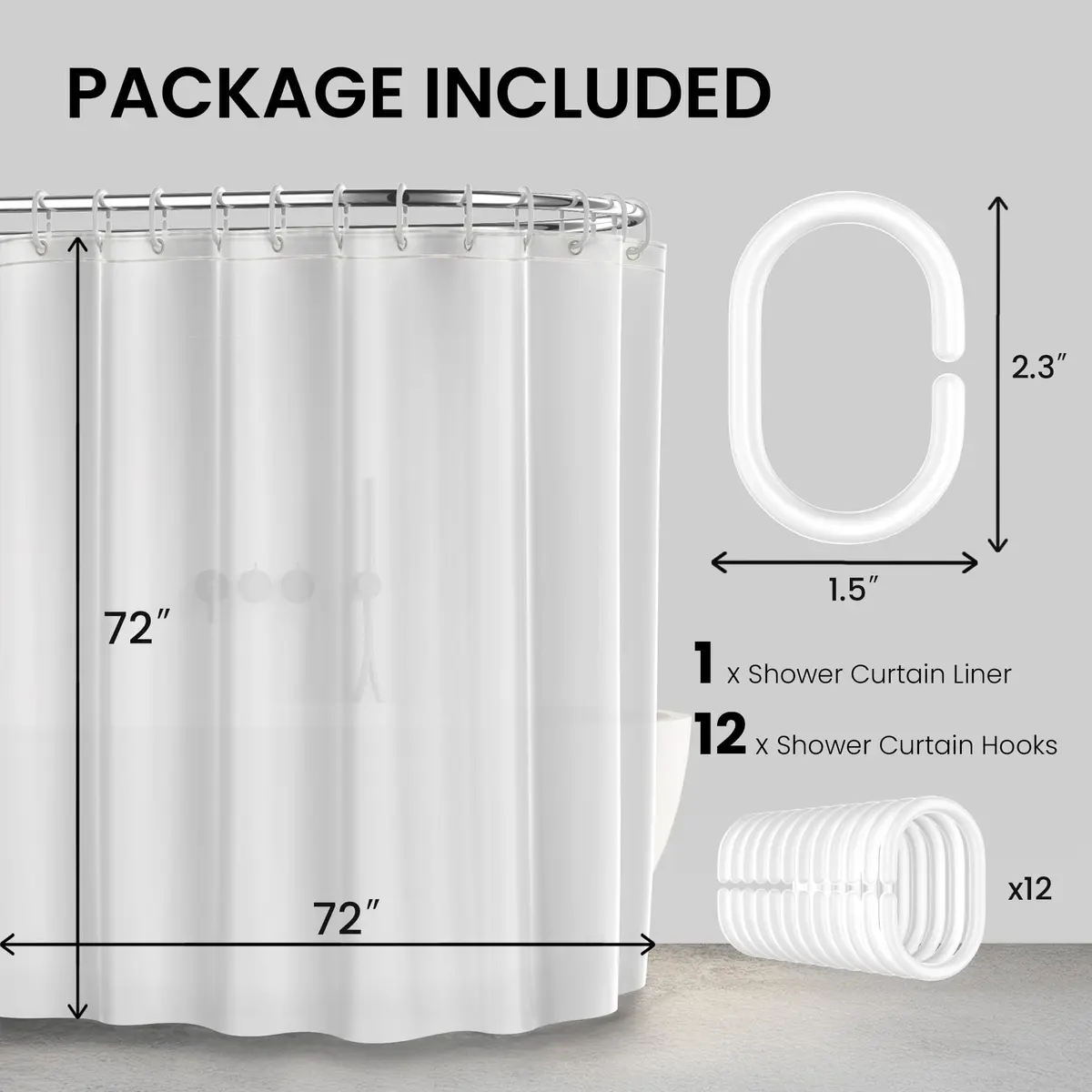 LiBa Shower Curtain PEVA 72x72 Inch Frosted Water-Resistant with 12 Rings | Eco-Friendly Bathroom Essential - view 7