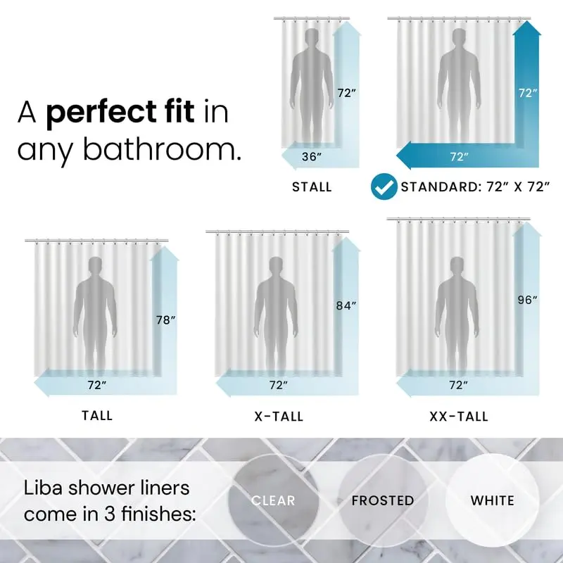 LiBa Shower Curtain PEVA 72x72 Inch Frosted Water-Resistant with 12 Rings | Eco-Friendly Bathroom Essential - view 2