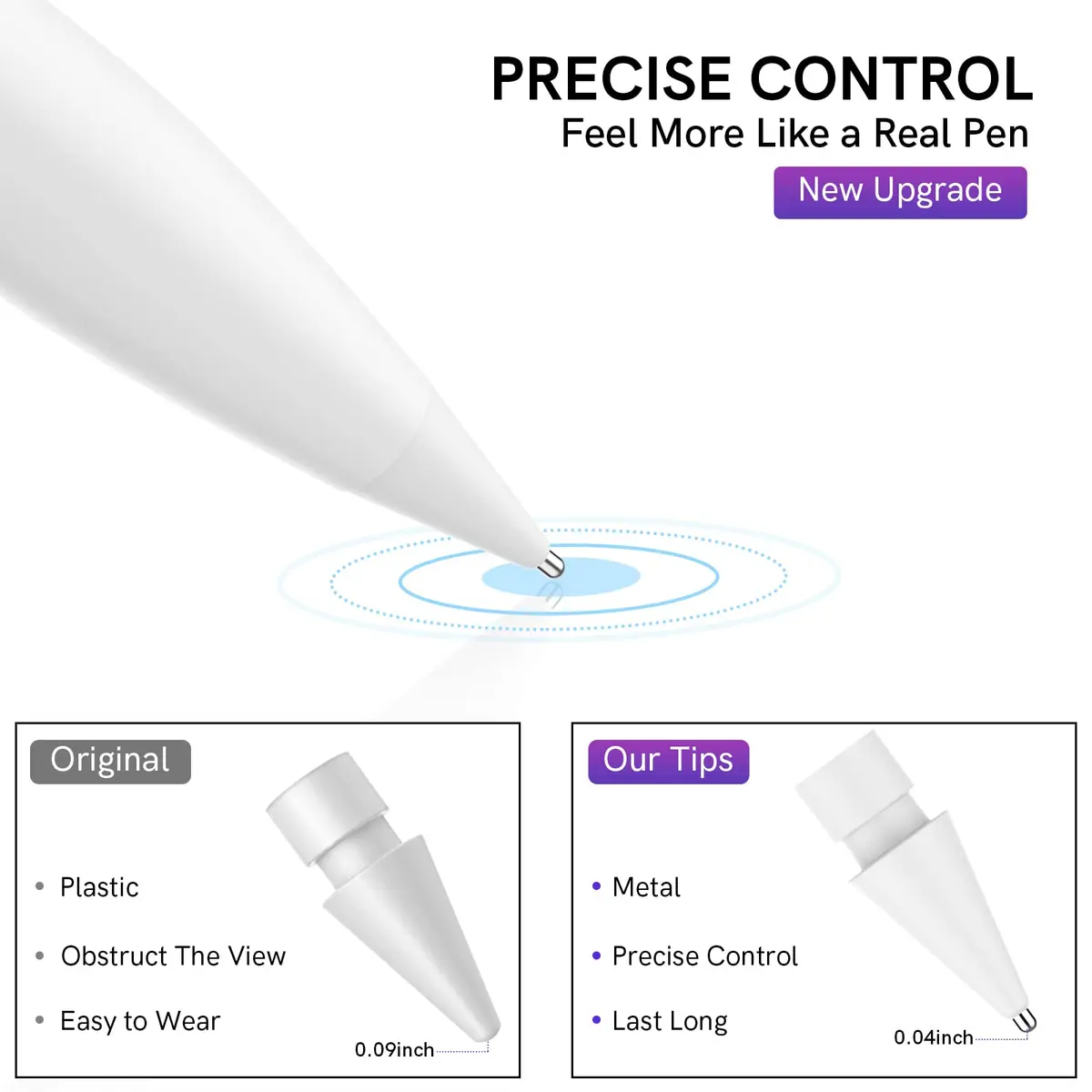 Delidigi Replacement Tips for Apple Pencil Pro/2nd/1st/USB-C | Wear-Resistant Metal Tips for Precise Control (70-120 chars) - view 3