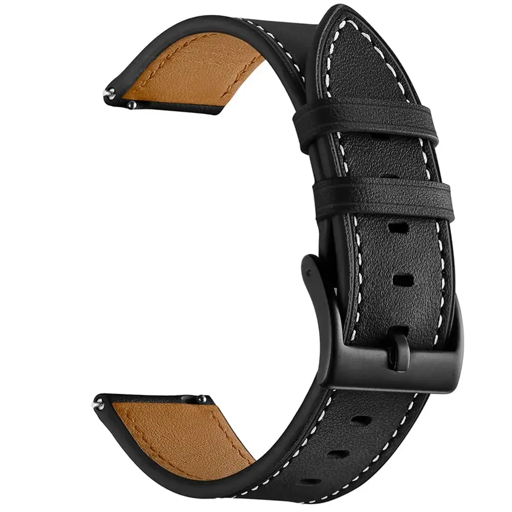 Olytop Black Leather Watch Band for Samsung Galaxy Watch 7/6/5/4 Series, 20mm | Classic Style - main product image