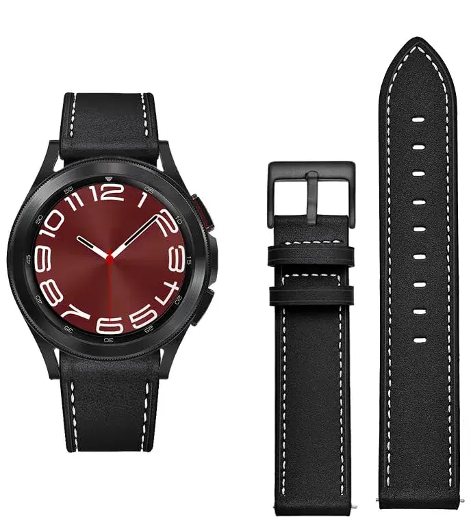Olytop Black Leather Watch Band for Samsung Galaxy Watch 7/6/5/4 Series, 20mm | Classic Style - view 5