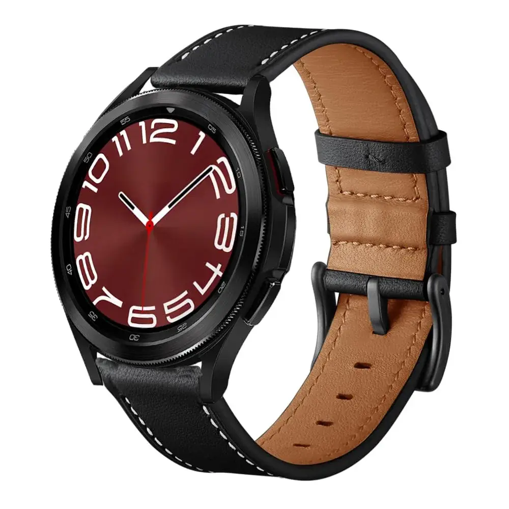 Olytop Black Leather Watch Band for Samsung Galaxy Watch 7/6/5/4 Series, 20mm | Classic Style - view 3
