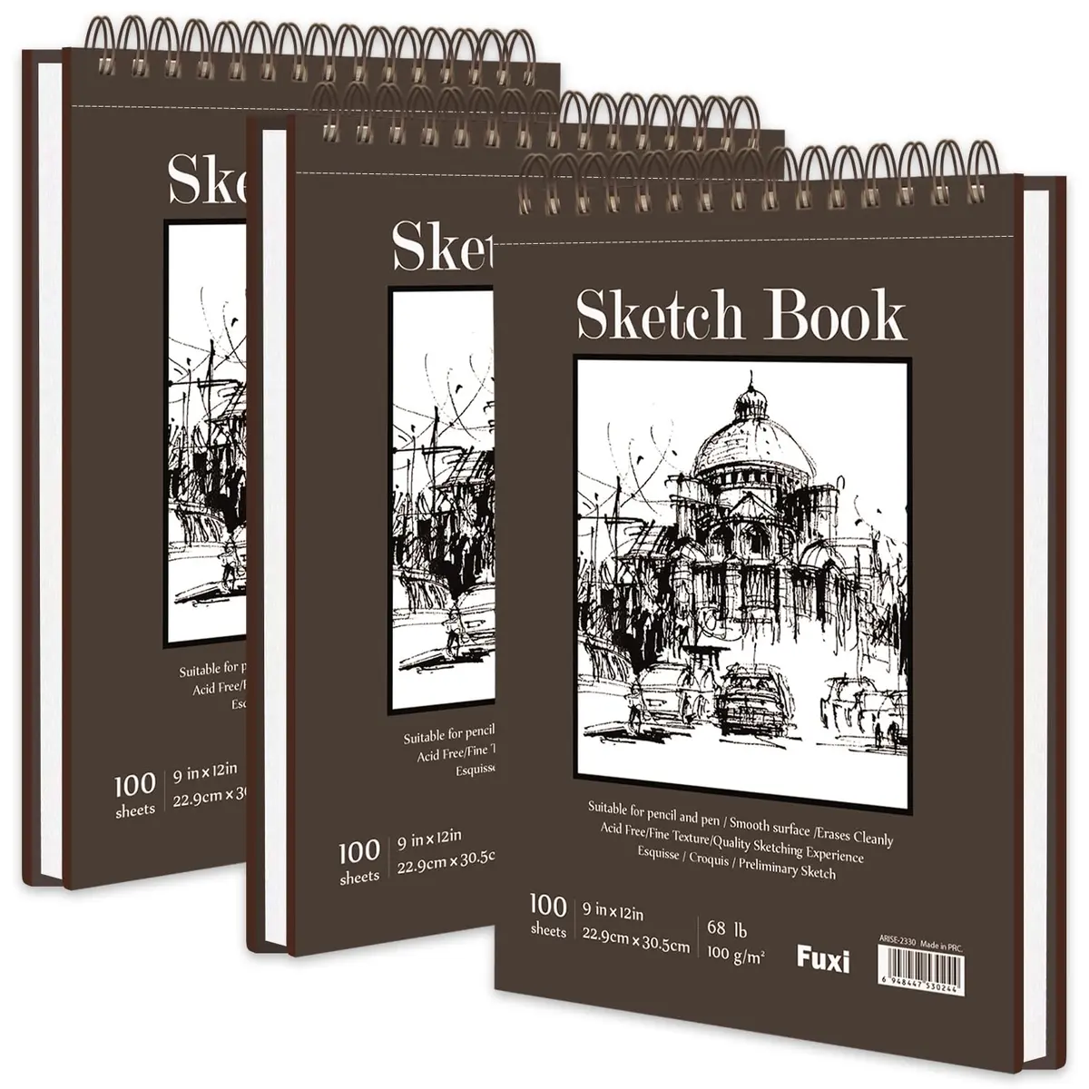 Fuxi 9" x 12" Sketch Book Set, 300 Sheets | Top Spiral Bound Art Paper Pad for Drawing & Sketching - main product image