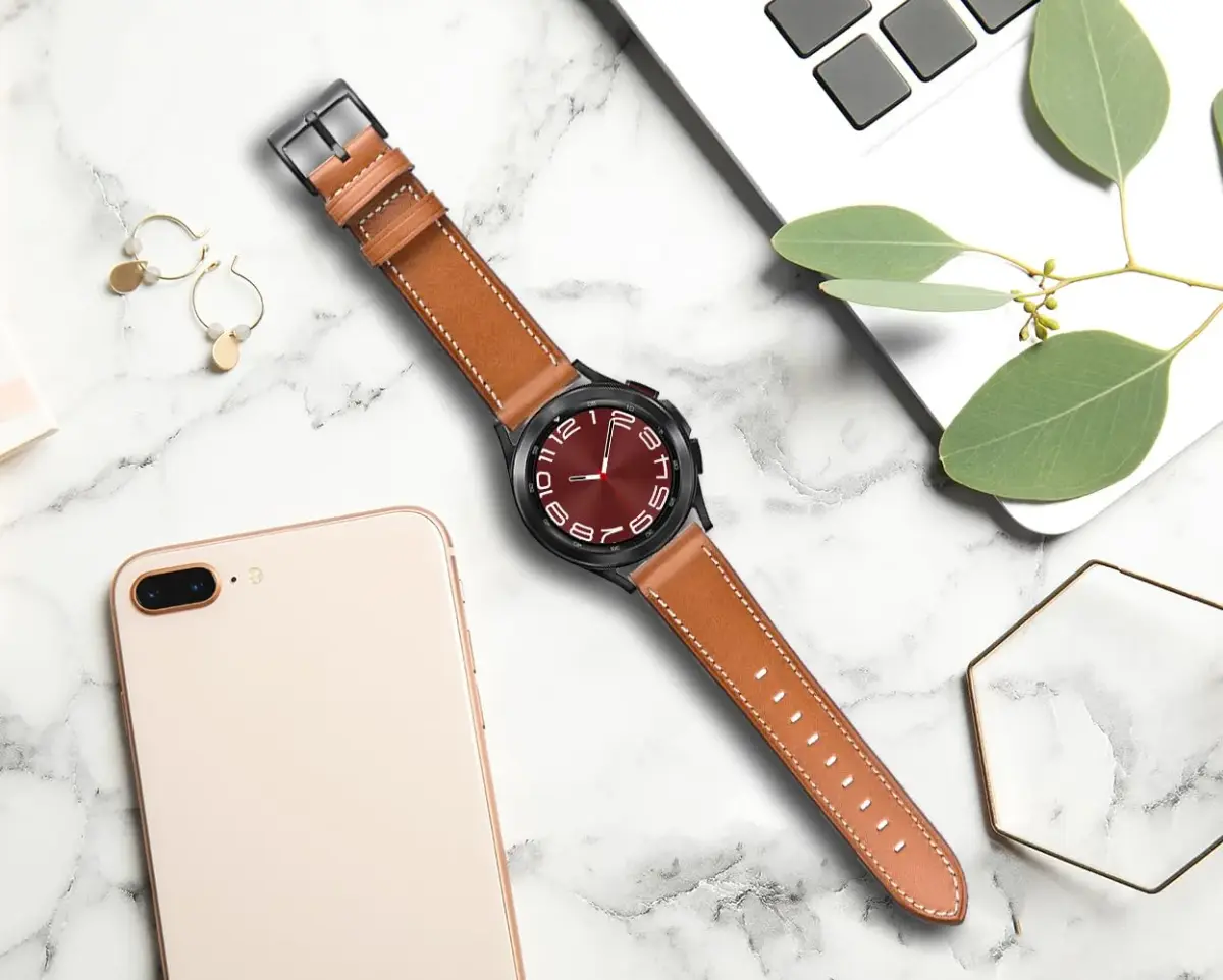 Olytop Brown Leather Watch Band for Samsung Galaxy Watch 7/FE/6/5/4 40mm/44mm/5 Pro 45mm/6 Classic 47mm 46mm 43mm 42mm, 20mm Wristband | Compatible with Active 2, Classic Buckle - view 6