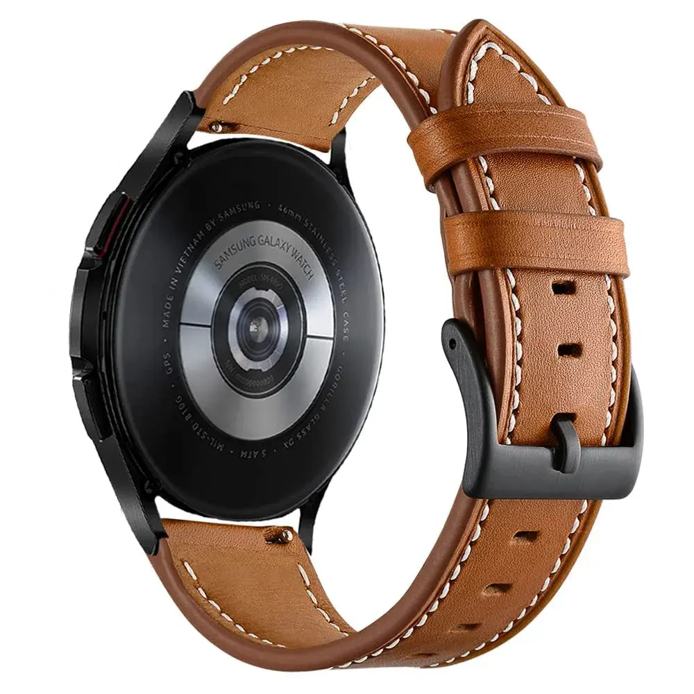 Olytop Brown Leather Watch Band for Samsung Galaxy Watch 7/FE/6/5/4 40mm/44mm/5 Pro 45mm/6 Classic 47mm 46mm 43mm 42mm, 20mm Wristband | Compatible with Active 2, Classic Buckle - view 9
