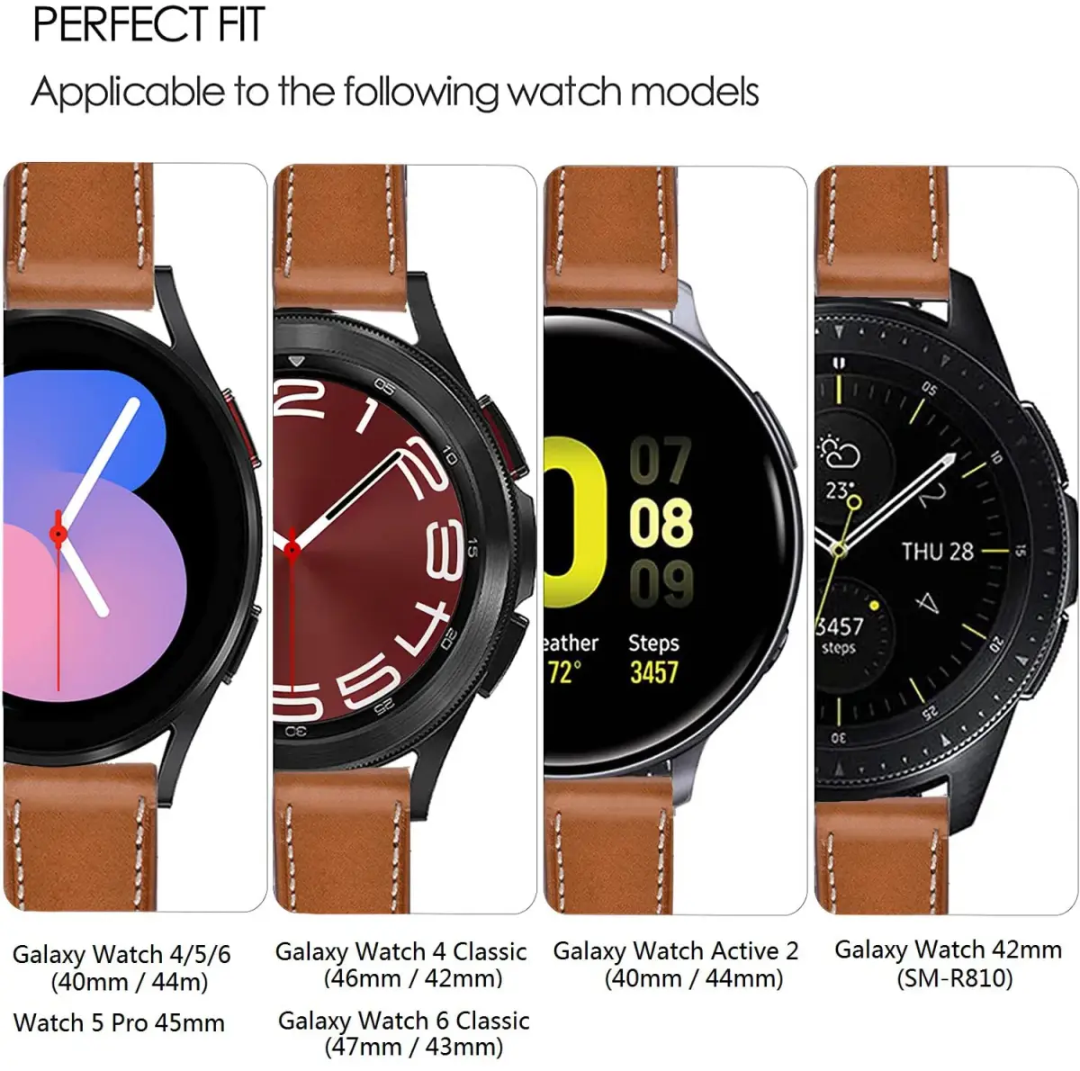 Olytop Brown Leather Watch Band for Samsung Galaxy Watch 7/FE/6/5/4 40mm/44mm/5 Pro 45mm/6 Classic 47mm 46mm 43mm 42mm, 20mm Wristband | Compatible with Active 2, Classic Buckle - view 2