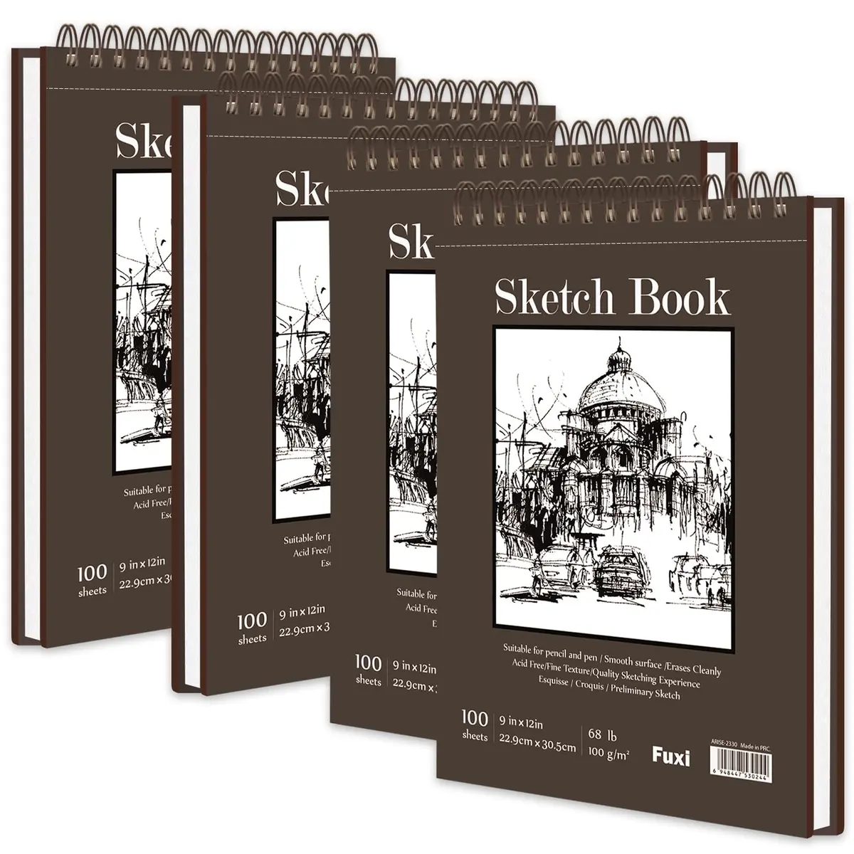 Fuxi 9" x 12" Sketch Book Set, 400 Sheets | Top Spiral Bound Acid-Free Drawing Paper - main product image