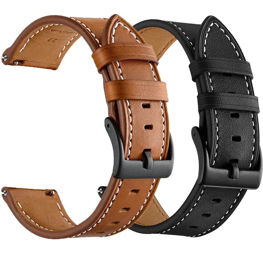 Olytop 20mm Leather Watch Bands for Samsung Galaxy Watch 7/6/5/4 Series, 2-Pack Black+Brown - main product image