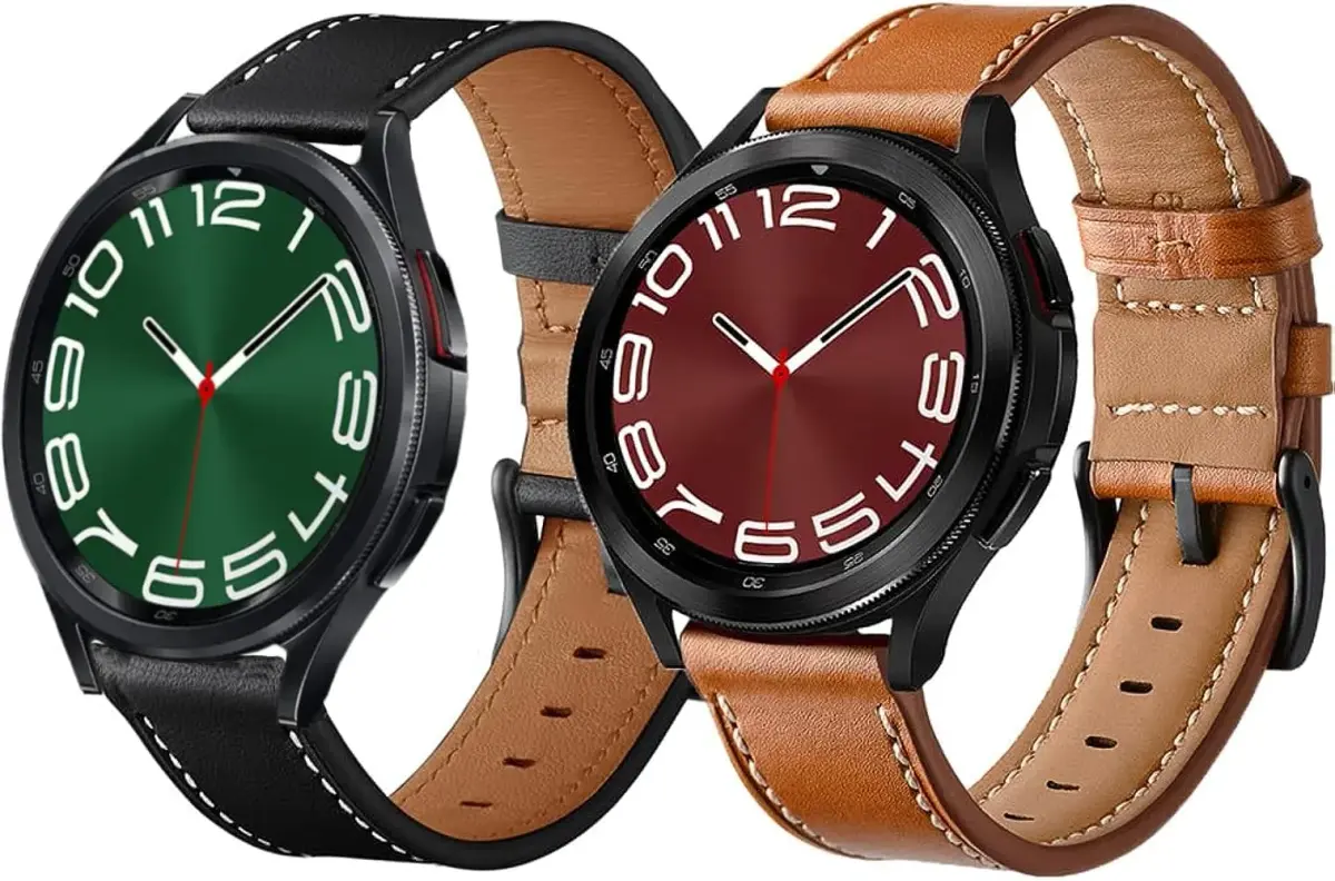 Olytop 20mm Leather Watch Bands for Samsung Galaxy Watch 7/6/5/4 Series, 2-Pack Black+Brown - view 4