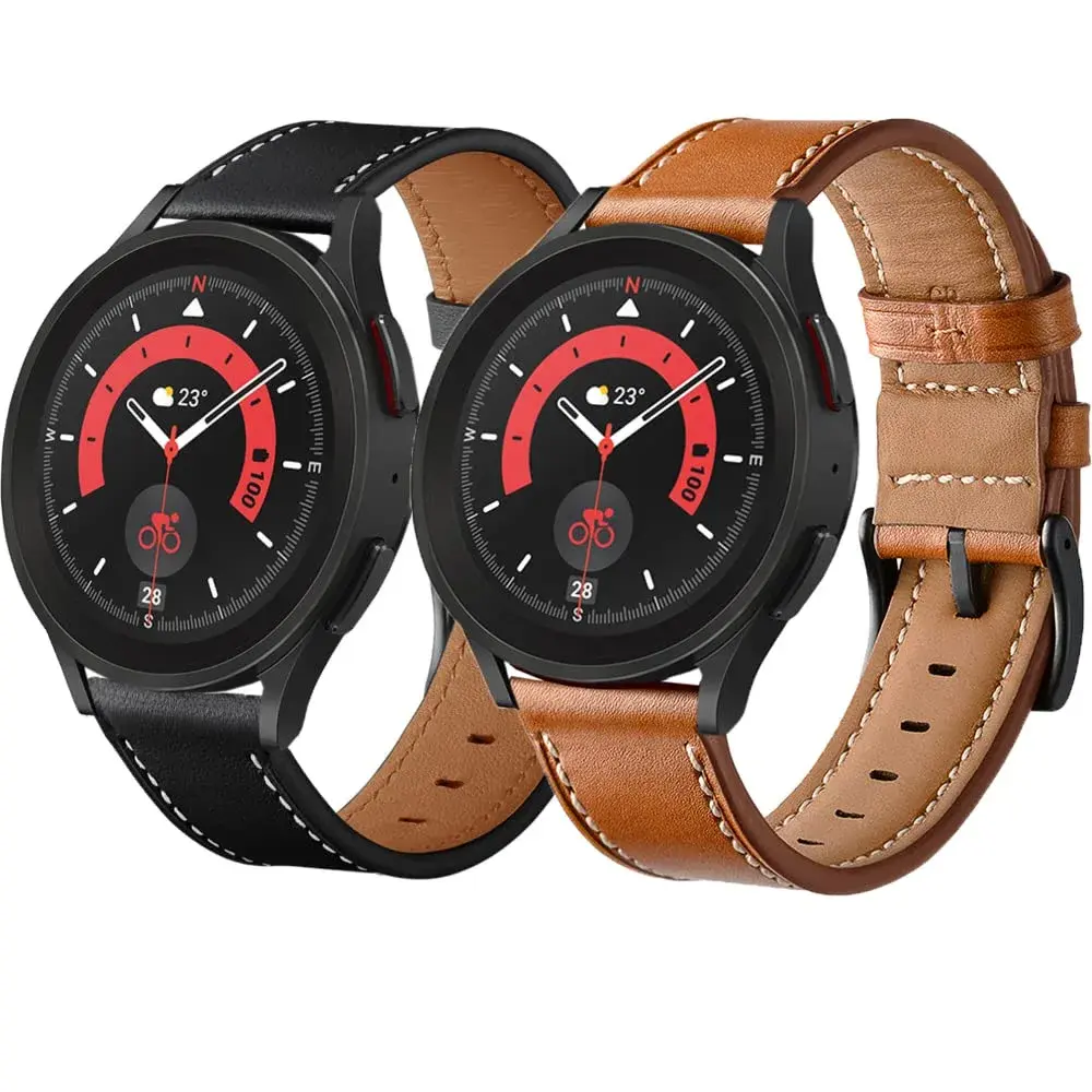 Olytop 20mm Leather Watch Bands for Samsung Galaxy Watch 7/6/5/4 Series, 2-Pack Black+Brown - view 7