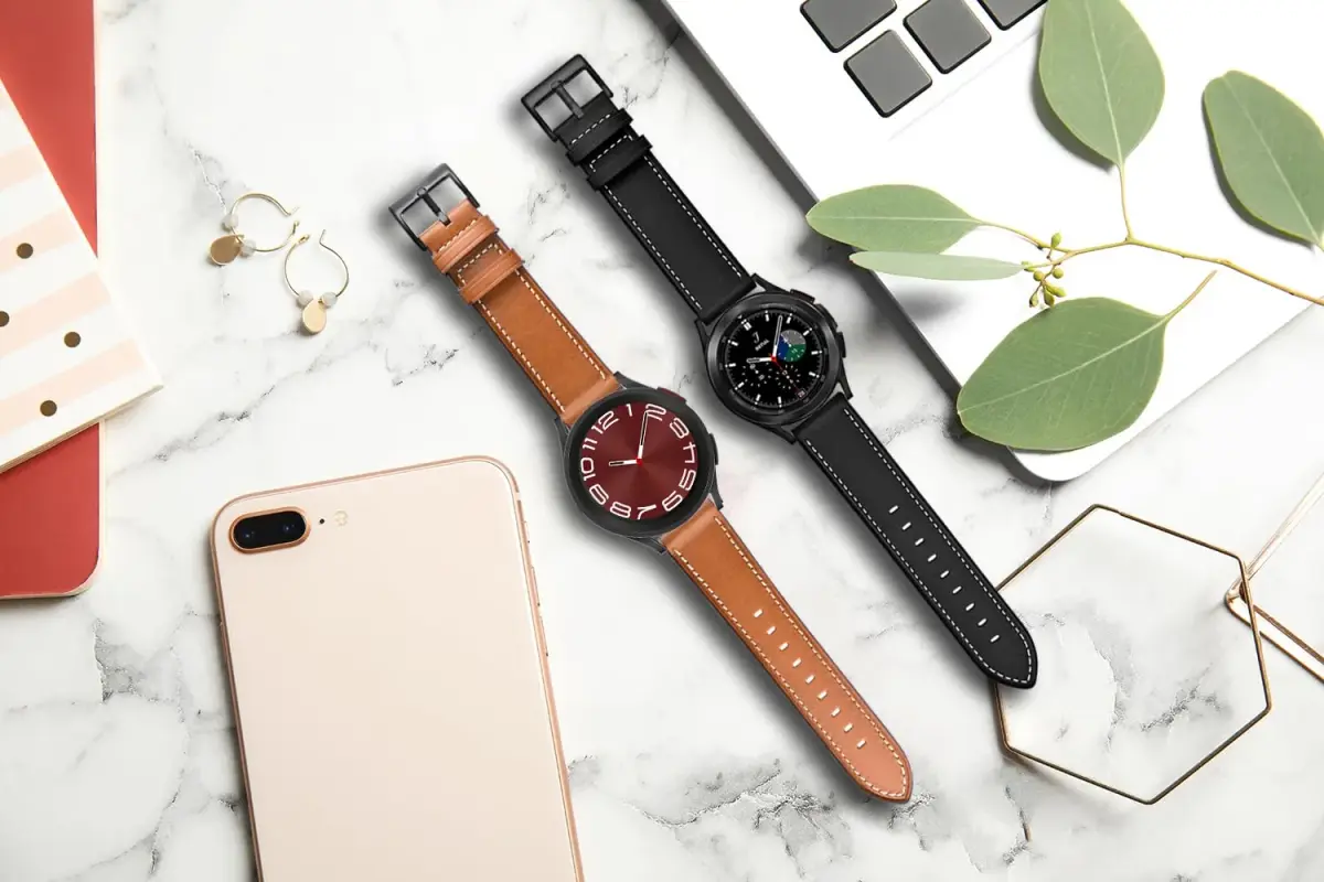 Olytop 20mm Leather Watch Bands for Samsung Galaxy Watch 7/6/5/4 Series, 2-Pack Black+Brown - view 3