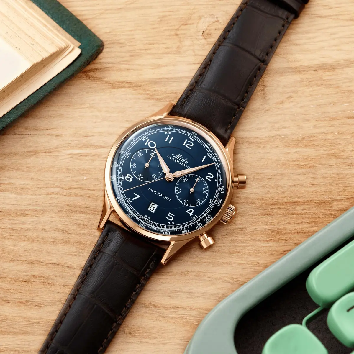 MIDO Multifort Patrimony Chronograph Swiss Automatic Watch for Men | Blue Dial, 42mm Case, Leather Strap - view 5