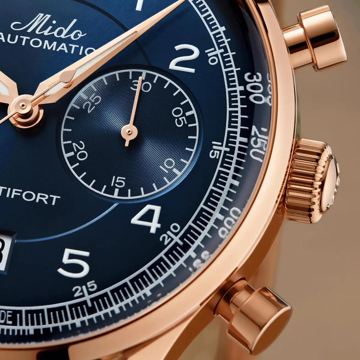 MIDO Multifort Patrimony Chronograph Swiss Automatic Watch for Men | Blue Dial, 42mm Case, Leather Strap - view 6