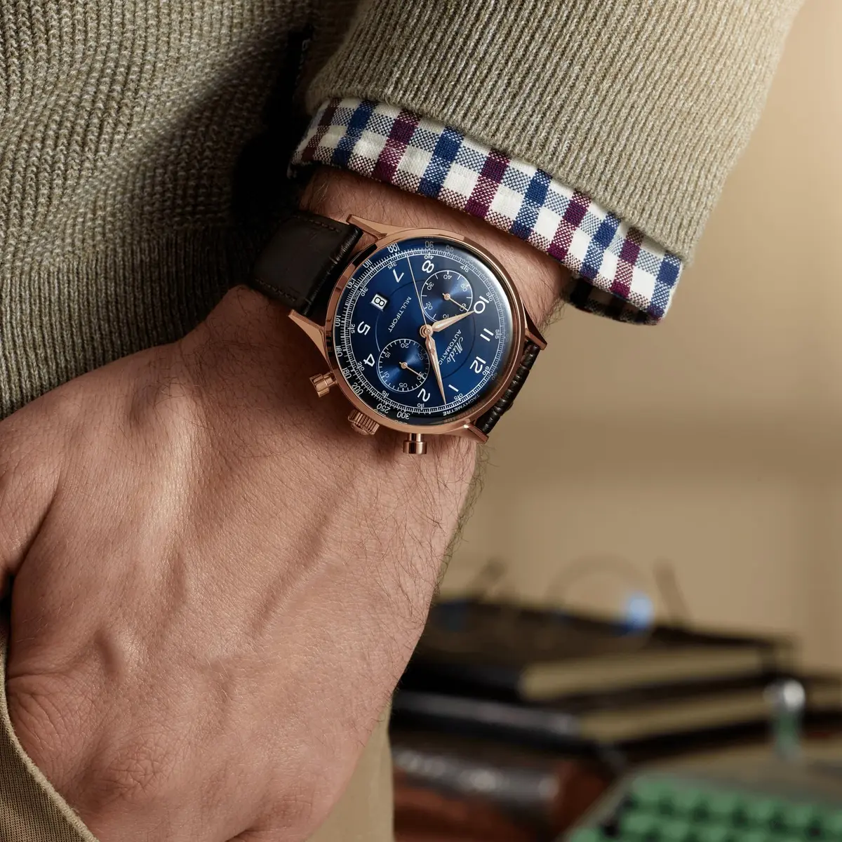 MIDO Multifort Patrimony Chronograph Swiss Automatic Watch for Men | Blue Dial, 42mm Case, Leather Strap - view 3