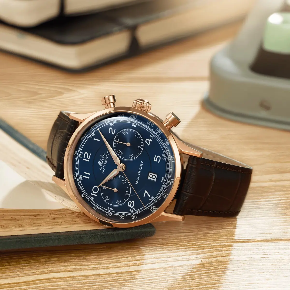 MIDO Multifort Patrimony Chronograph Swiss Automatic Watch for Men | Blue Dial, 42mm Case, Leather Strap - view 4