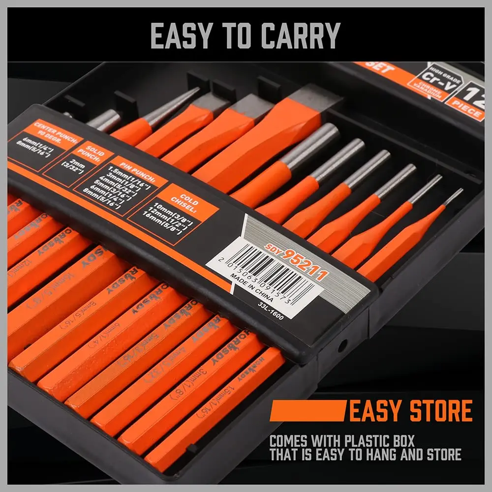 HORUSDY 12-Piece Punch and Chisel Set with Storage Case | High Carbon Steel for Woodworking and Metalworking - view 6