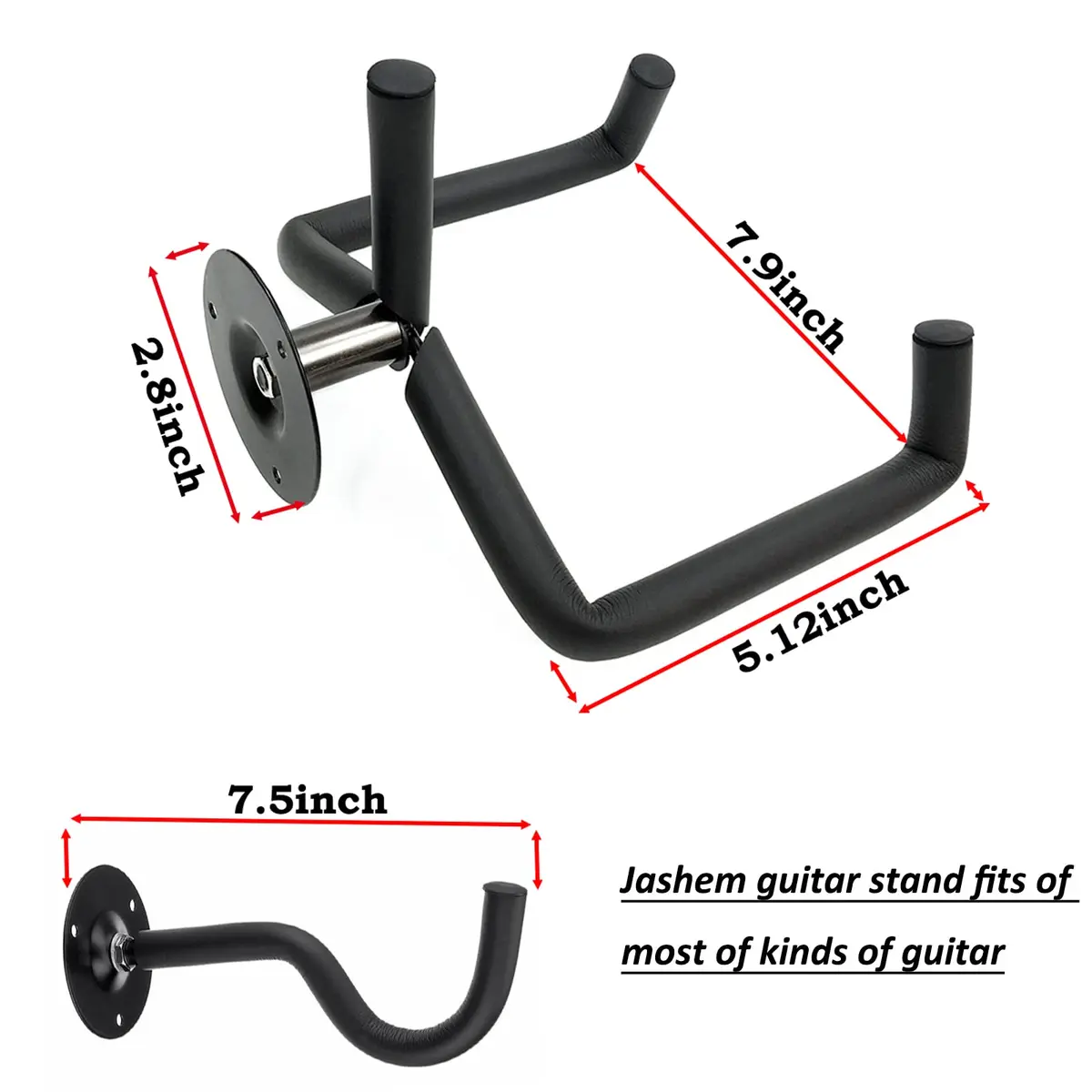 Jashem Guitar Wall Mount - Acoustic, Electric, Bass, Ukulele, Banjo, Mandolin Hanger (2-Pack, 250g / 0.55lb) | Securely Holds Instruments - view 3