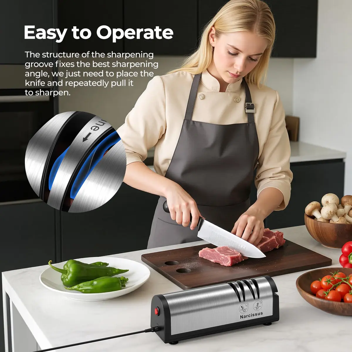 Narcissus Electric Knife Sharpener QN-M866 798g (1.76 lbs) | Professional 2-Stage Sharpening with Scissors Slot - view 6