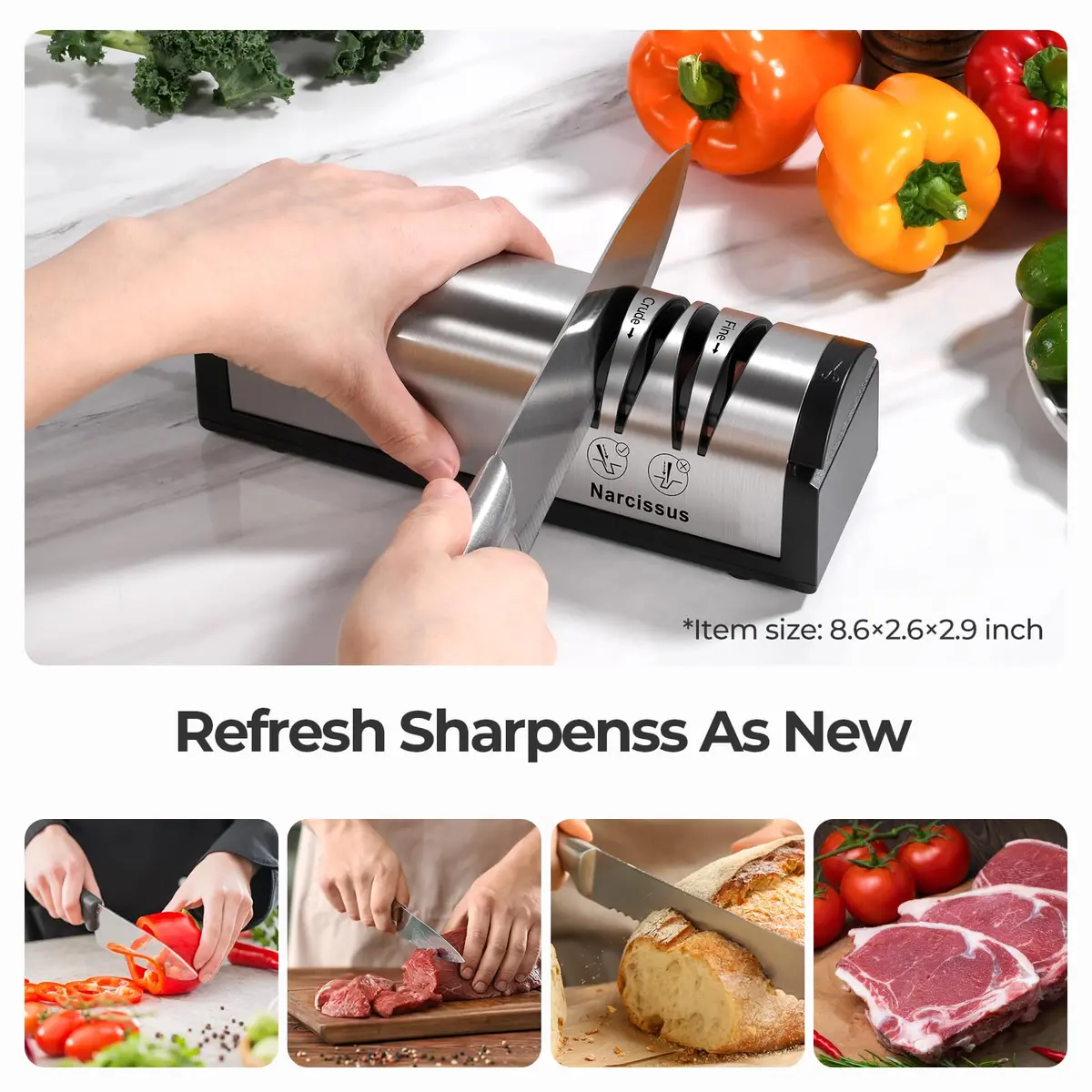 Narcissus Electric Knife Sharpener QN-M866 798g (1.76 lbs) | Professional 2-Stage Sharpening with Scissors Slot - view 2