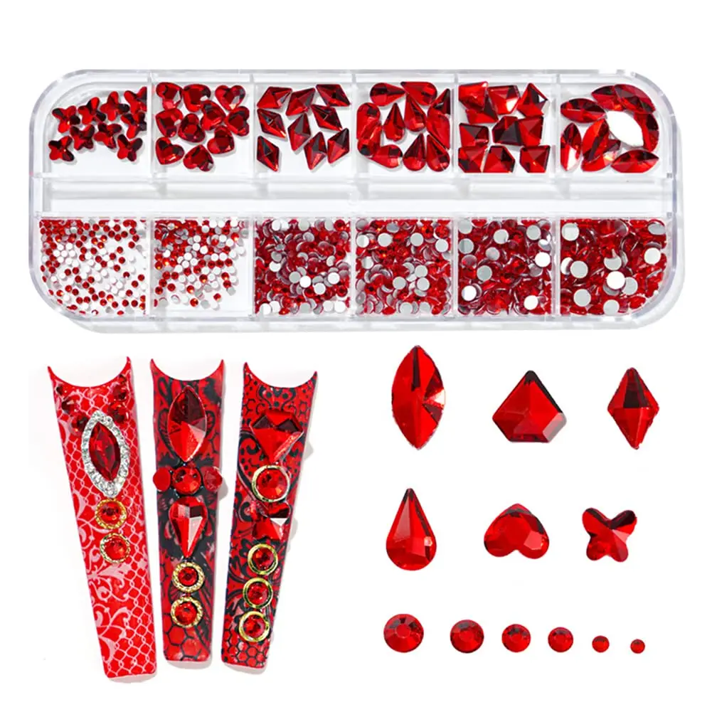 La Jolie Jasmin Craft Bead 735 Pieces Red Rhinestones for Nails | High-Quality Glass, Easy Application, Multiple Uses - main product image