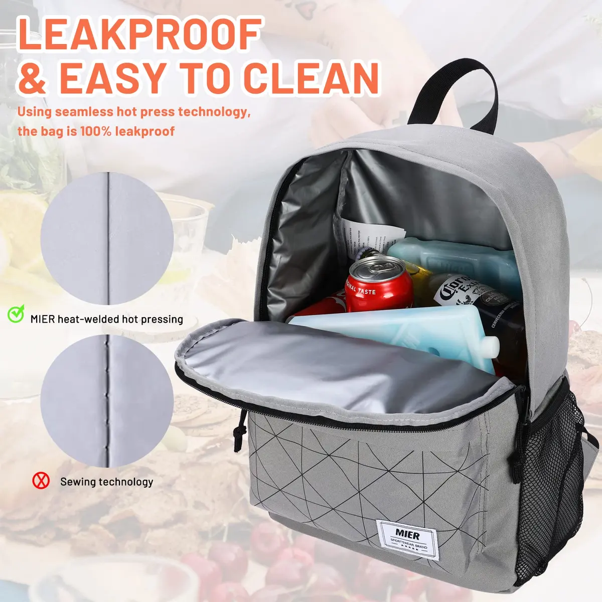 MIER Insulated Backpack Cooler Small Lunch Bookbag for Women Men, Grey | 15L Capacity, Leakproof & Lightweight - view 2