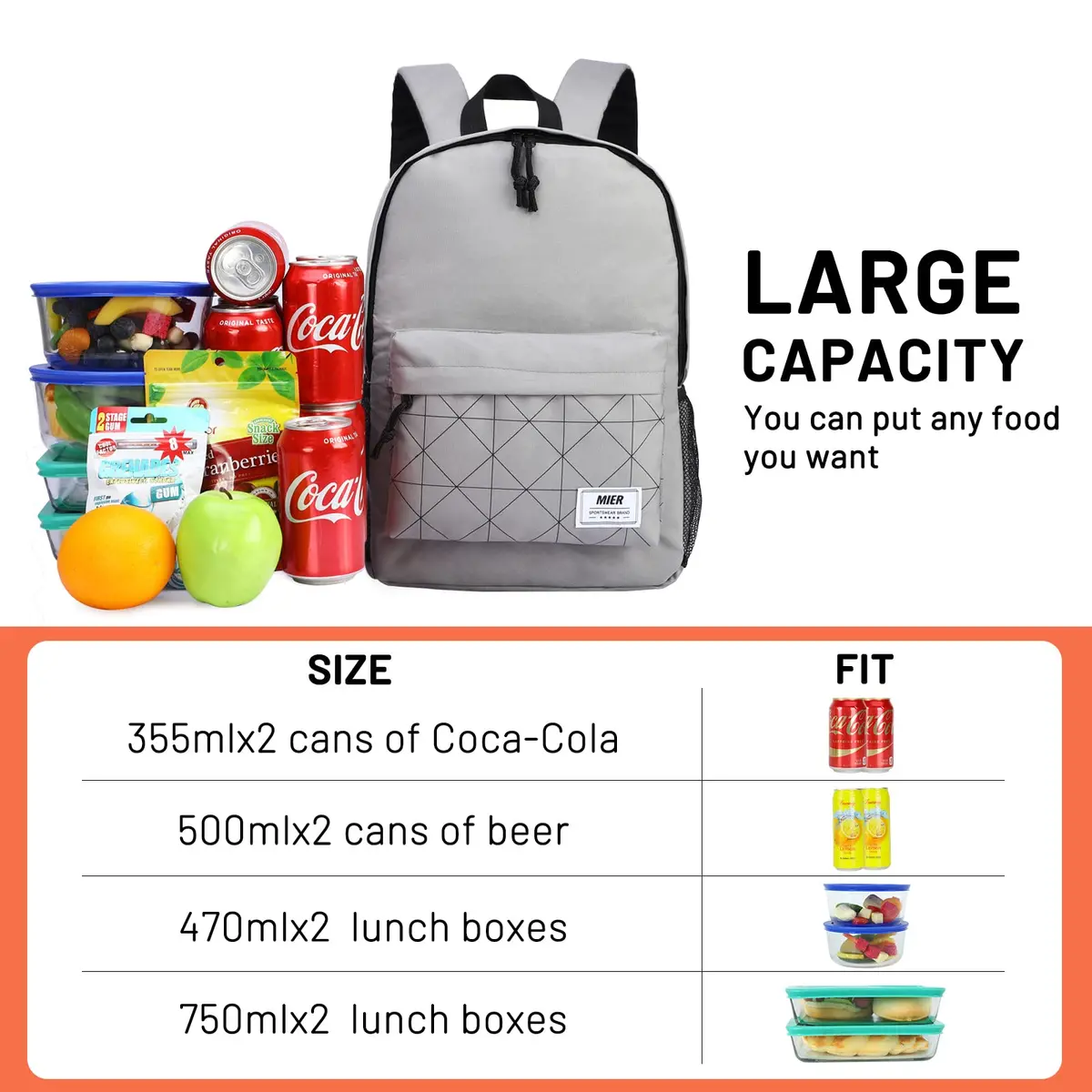 MIER Insulated Backpack Cooler Small Lunch Bookbag for Women Men, Grey | 15L Capacity, Leakproof & Lightweight - view 3