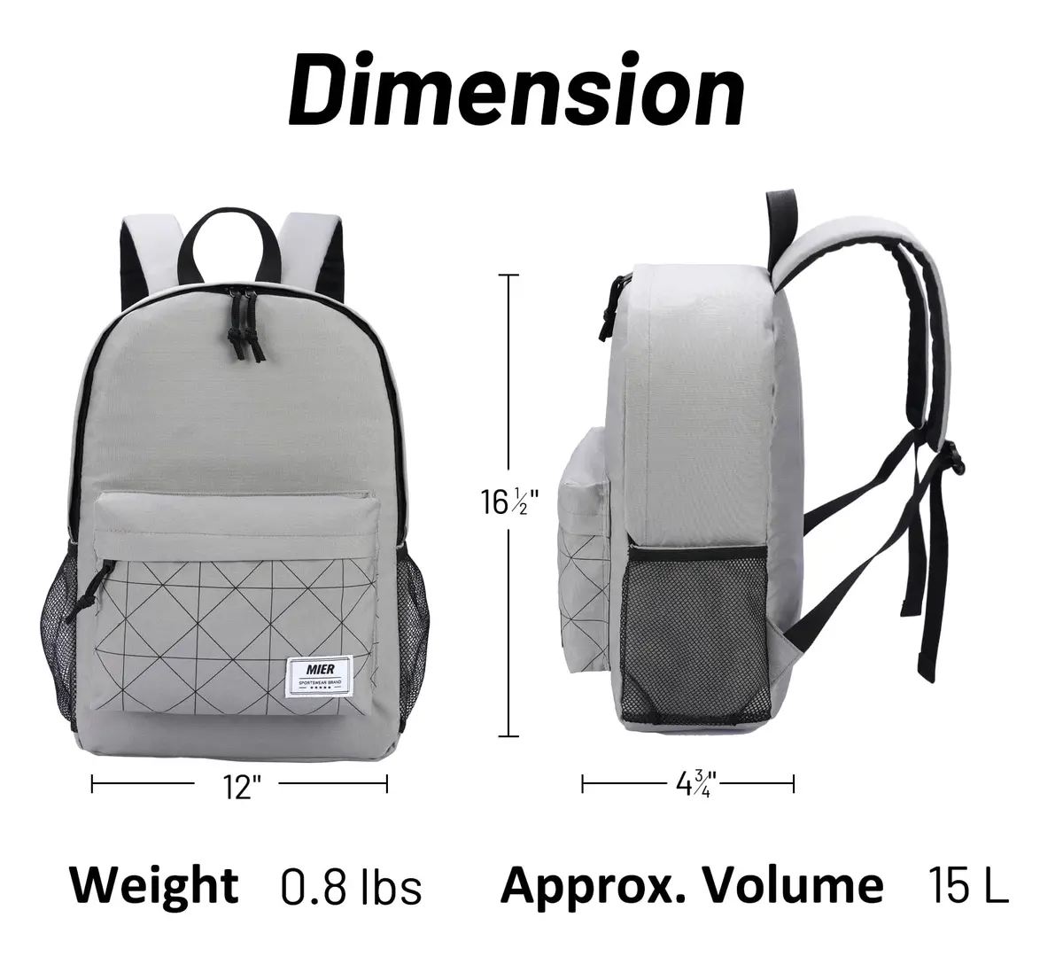 MIER Insulated Backpack Cooler Small Lunch Bookbag for Women Men, Grey | 15L Capacity, Leakproof & Lightweight - view 4