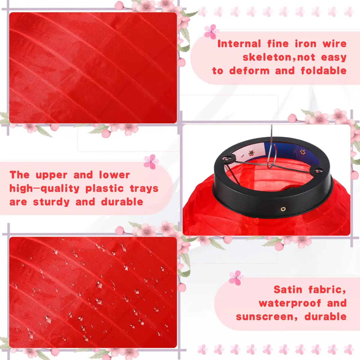 Riakrum Japanese Style Lanterns Set of 4 | Traditional Red Silk Lanterns for Festive Decor - view 3