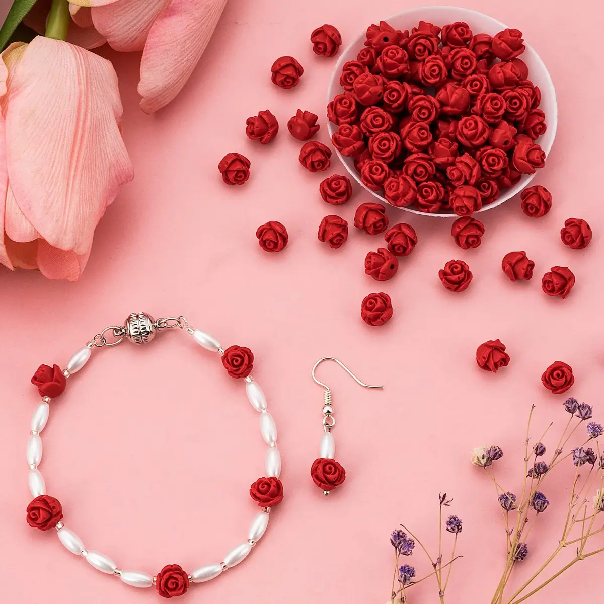 OIIKI Cinnabar Carved Rose Beads 8mm (160PCS) | Authentic USA Import for Jewelry Making - view 7