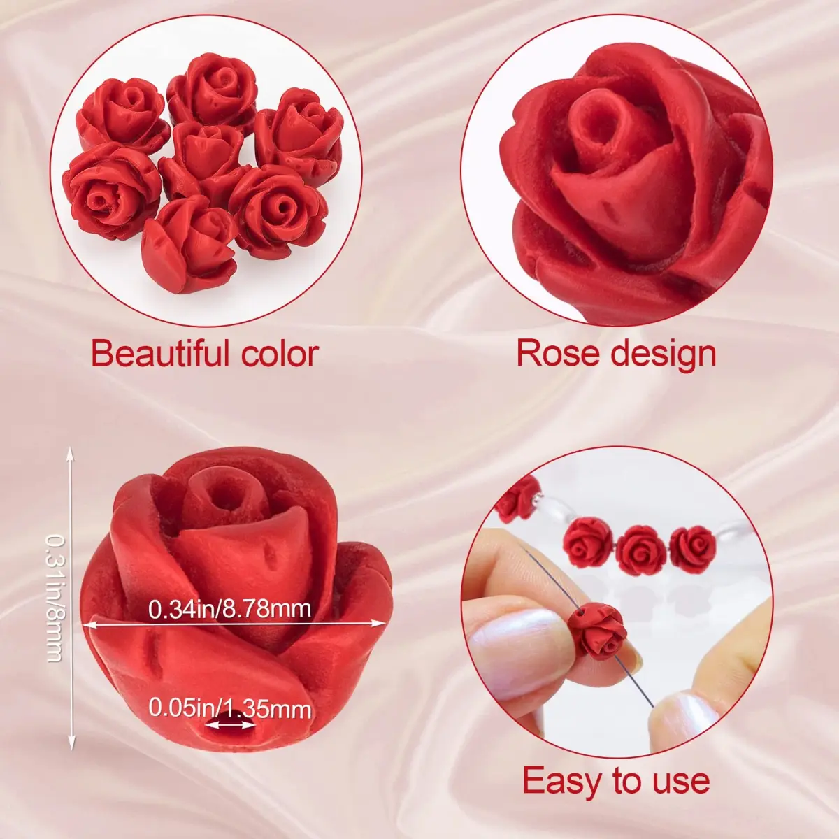 OIIKI Cinnabar Carved Rose Beads 8mm (160PCS) | Authentic USA Import for Jewelry Making - view 2