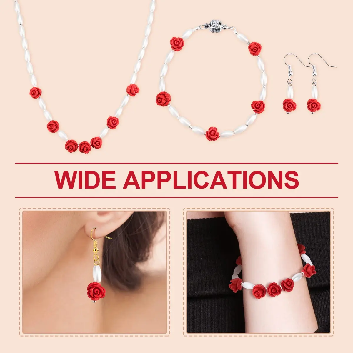 OIIKI Cinnabar Carved Rose Beads 8mm (160PCS) | Authentic USA Import for Jewelry Making - view 3