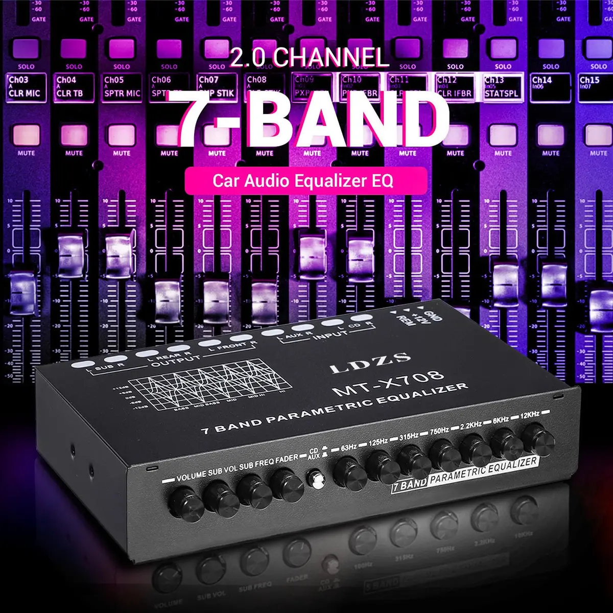 Facmogu 7-Band Car Audio Equalizer EQ with 8V RMS Output, 18cm x 15.7cm x 3.7cm | Graphic EQ for Enhanced Car Sound - view 4